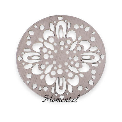 Disco con diseño_flor1. Plateado