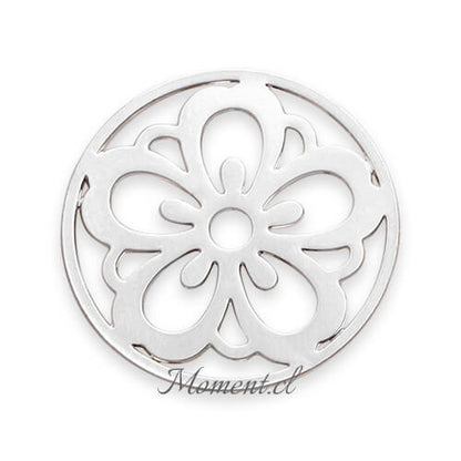 Disco con diseño_flor2. Plateado
