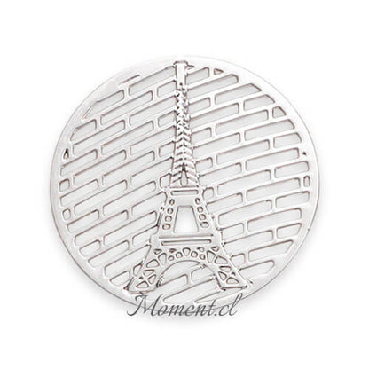 Disco diseño filigrano Torre Eiffel. Plateado