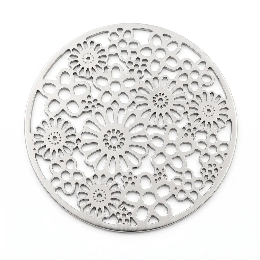 Disco diseño filigrano Margaritas. Plateado