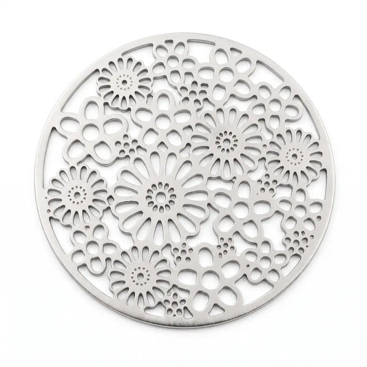Disco diseño filigrano Margaritas. Plateado