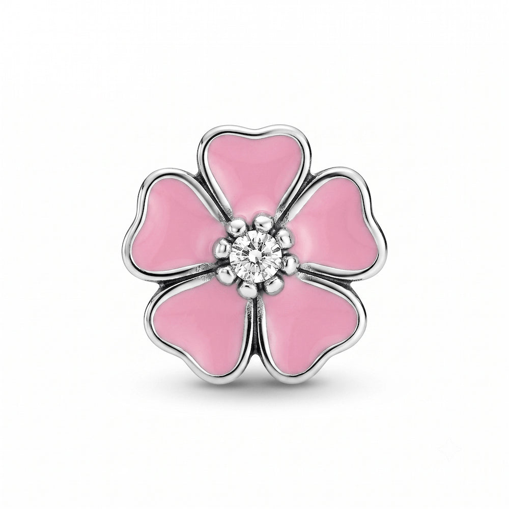 Flor rosado, plata 925