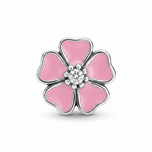 Flor rosado, plata 925