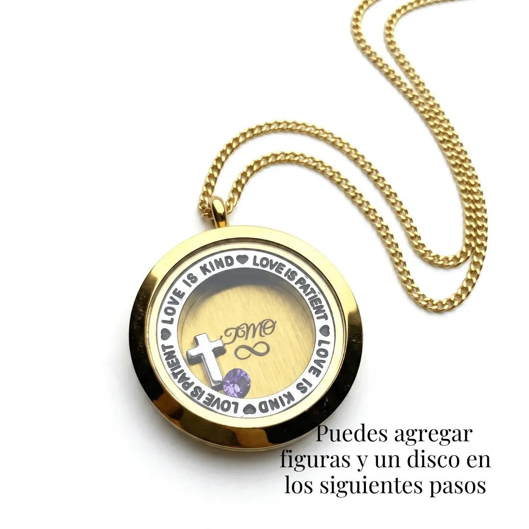 Medallón dorado para figuras, con cadena