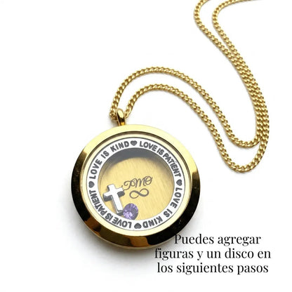 Medallón dorado para figuras, con cadena