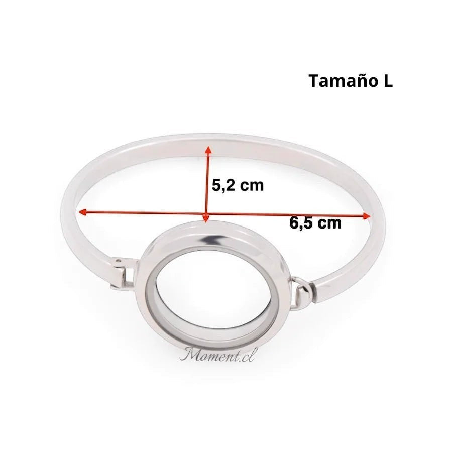 Brazalete Moment de acero quirúrgico con medallón circular de vidrio para personalizar con figuras y recuerdos