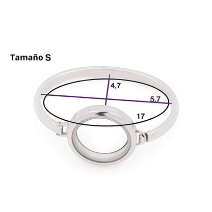 Brazalete Moment de acero quirúrgico con medallón de vidrio para figuras personalizables, talla S con medidas.