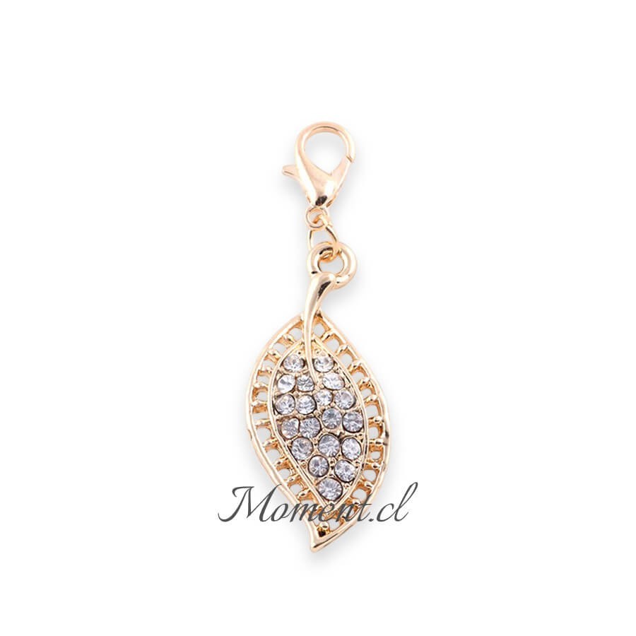 Colgante Moment en forma de hoja dorada con cristales brillantes y broche para cadena o accesorios