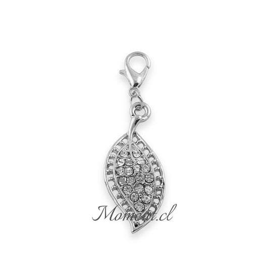 Colgante Moment en forma de hoja plateada con cristales brillantes y broche para cadena o accesorios