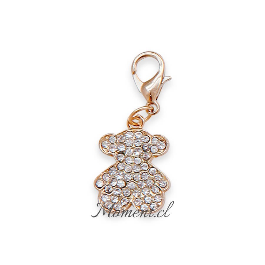 Colgante Moment con forma de oso dorado decorado con brillantes, ideal para cadenas, llaveros o bolsos.