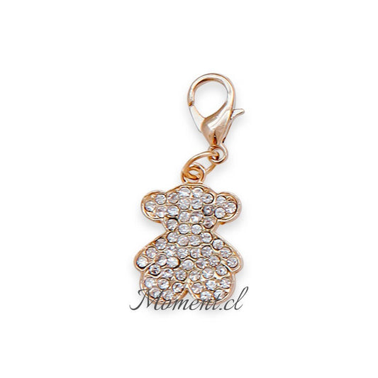 Colgante Moment con forma de oso dorado decorado con brillantes, ideal para cadenas, llaveros o bolsos.