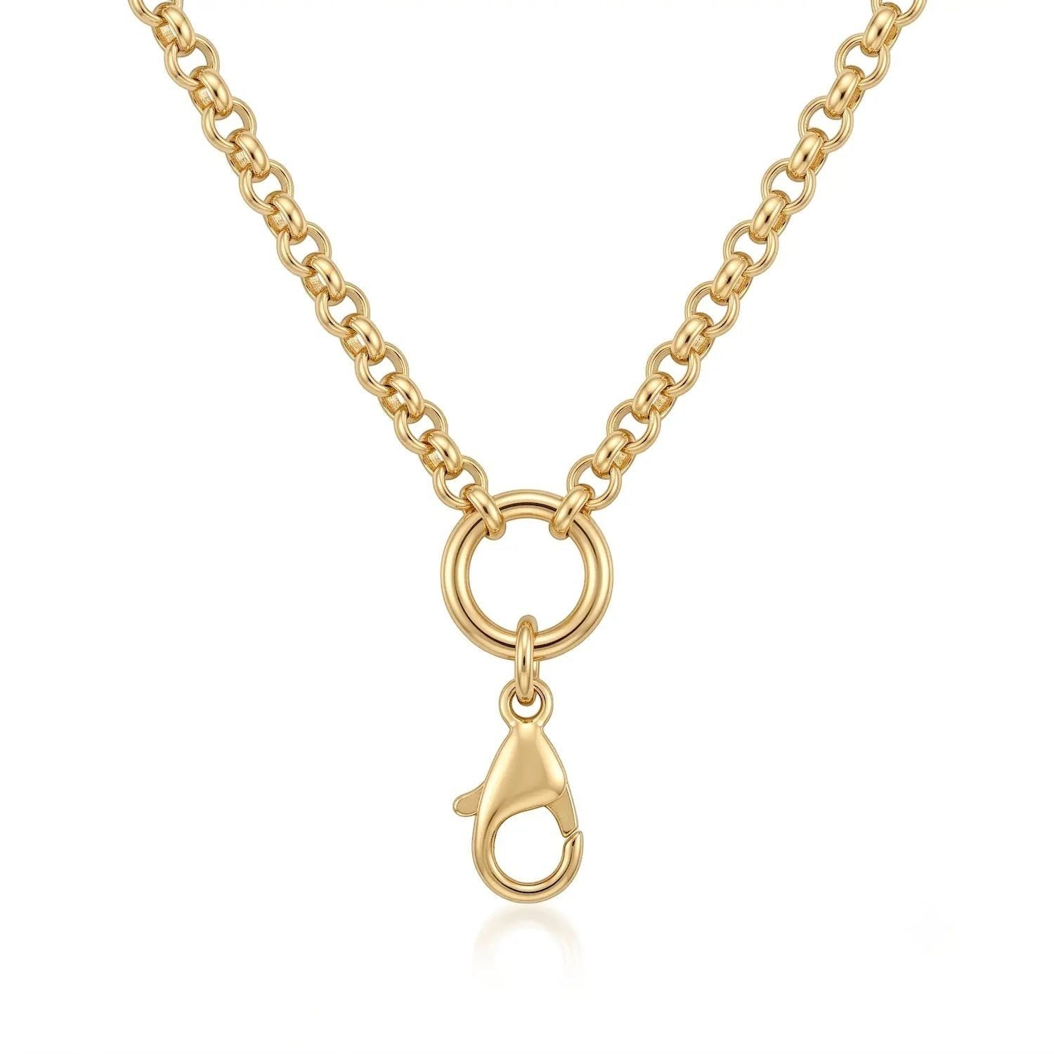 Collar Moment con cadena de eslabones y cierre de mosquetón en acero quirúrgico dorado para medallón personalizable