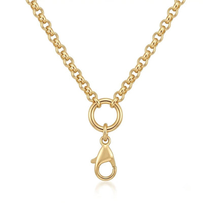 Collar Moment con cadena de eslabones y cierre de mosquetón en acero quirúrgico dorado para medallón personalizable