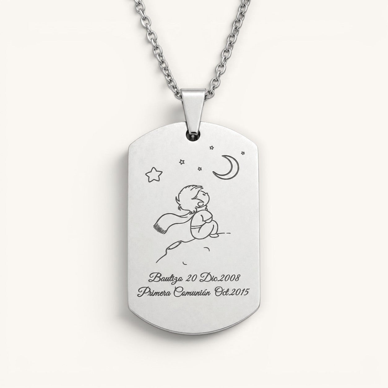 Collar militar Moment de acero inoxidable con grabado personalizado de El Principito y fechas importantes