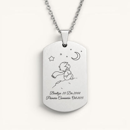 Collar militar Moment de acero inoxidable con grabado personalizado de El Principito y fechas importantes
