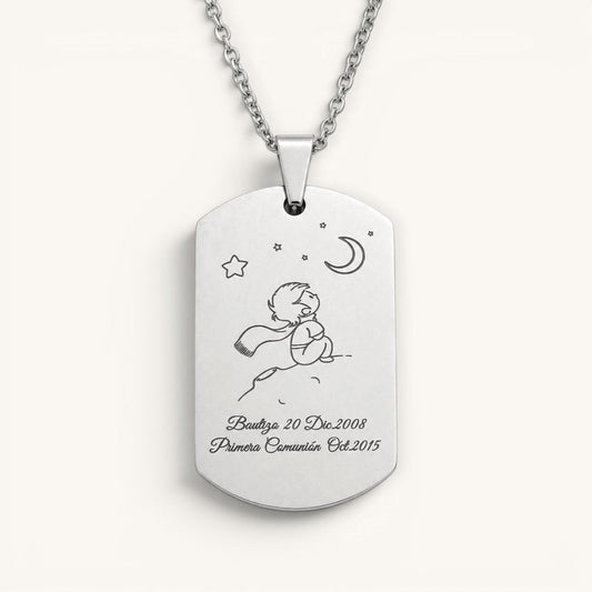 Collar militar Moment de acero inoxidable con grabado personalizado de El Principito y fechas importantes