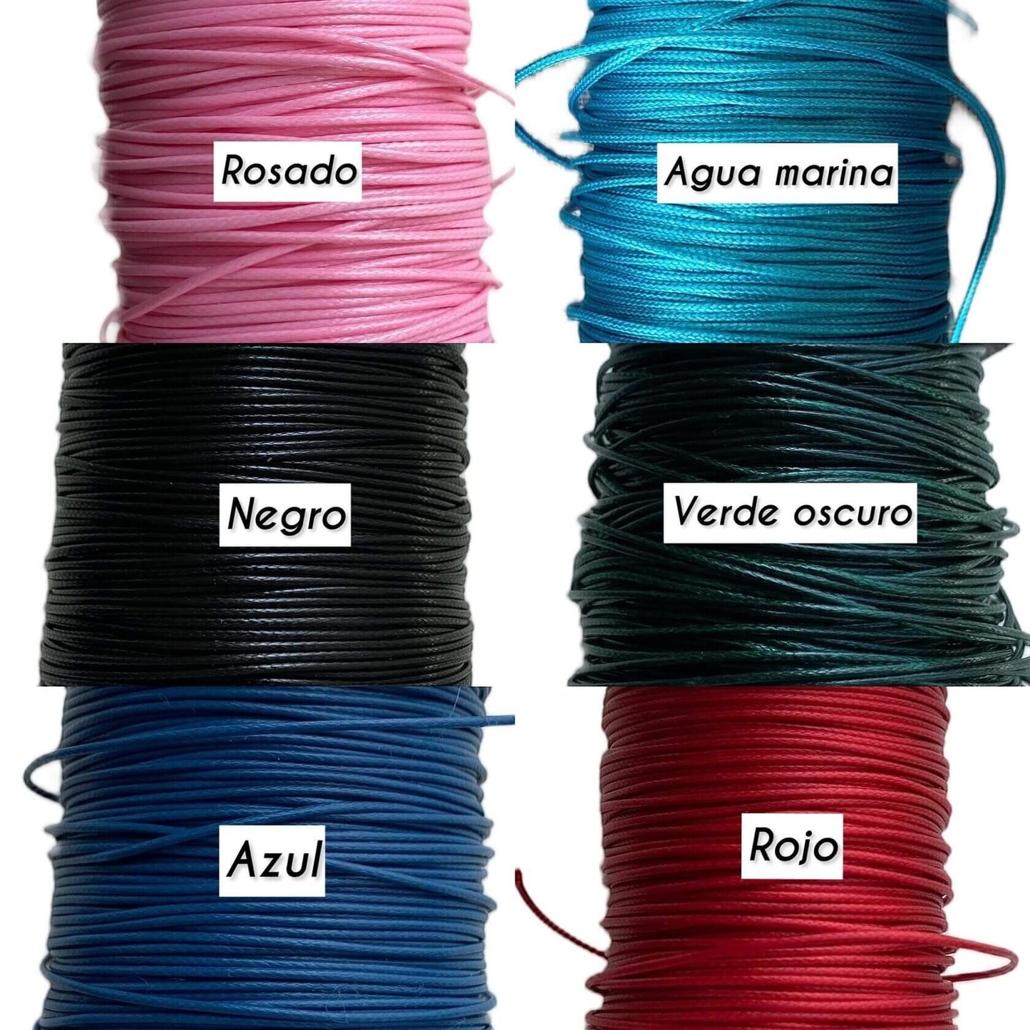Bobinas de cordón de colores para pulseras personalizadas Moment en tonos rosado, agua marina, negro, verde, azul y rojo