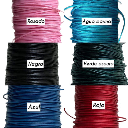 Bobinas de cordón de colores para pulseras personalizadas Moment en tonos rosado, agua marina, negro, verde, azul y rojo